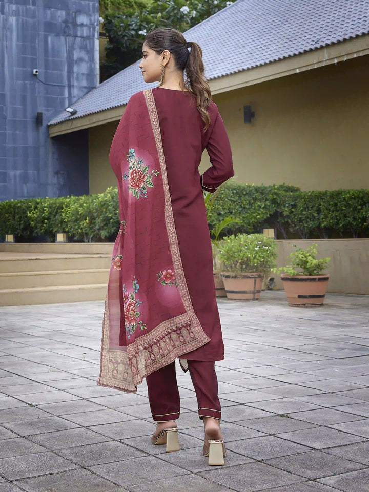 Designer Maroon Embroidered Suit Set for Festive Wear