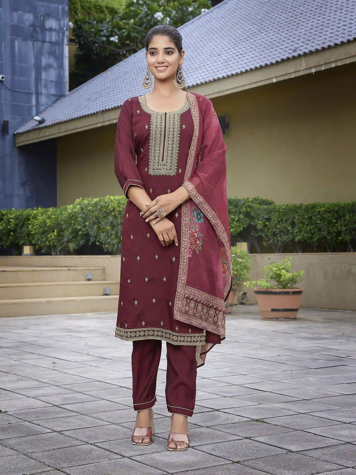 Designer Maroon Embroidered Suit Set for Festive Wear