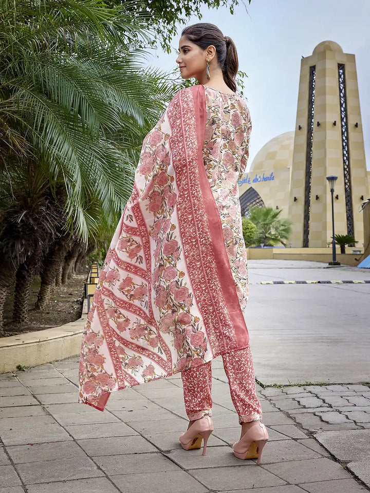 Pink Cotton Blend Printed Salwar Kameez Set with Dupatta for Daily Wear