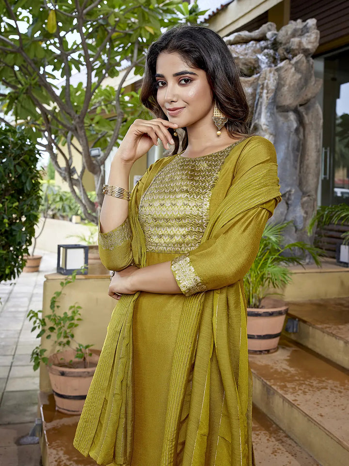Designer Readymade Mustard green Salwar Kameez Set for Festive Wear