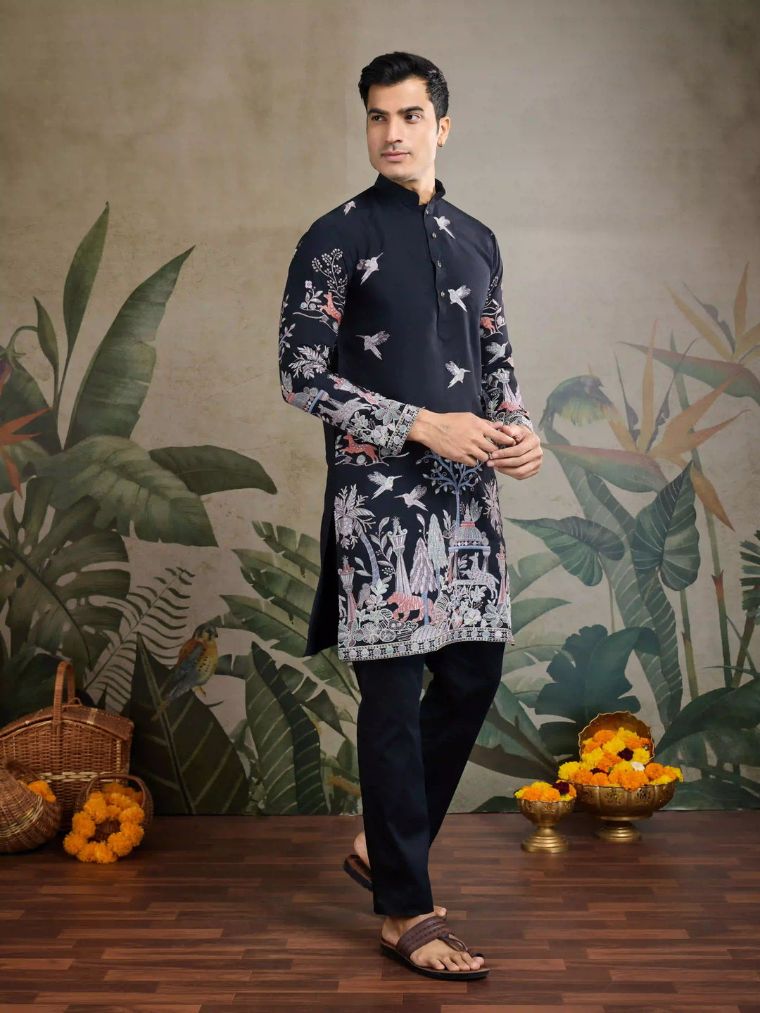 Stylish Party Wear Viscose Silk Kurta for Men with Thread Embroidery