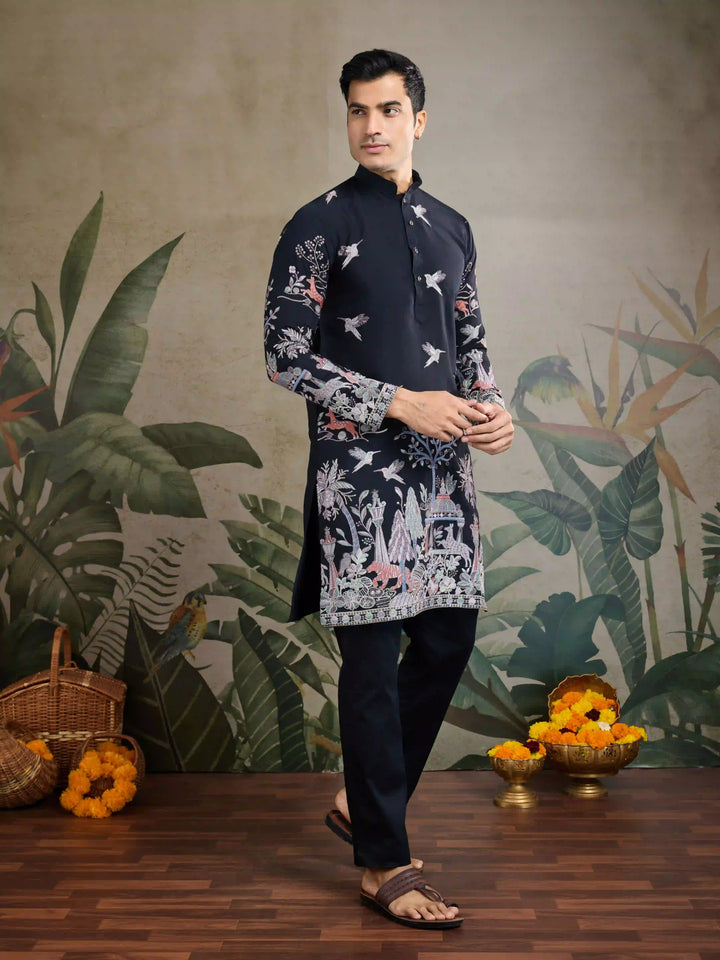 Stylish Party Wear Viscose Silk Kurta for Men with Thread Embroidery