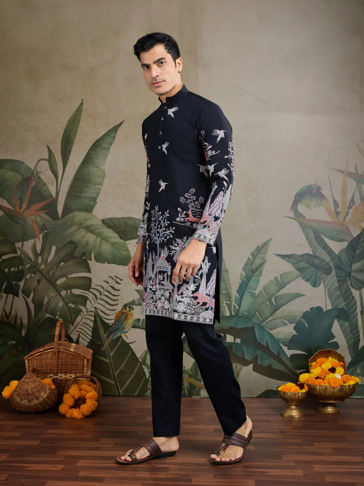 Stylish Party Wear Viscose Silk Kurta for Men with Thread Embroidery