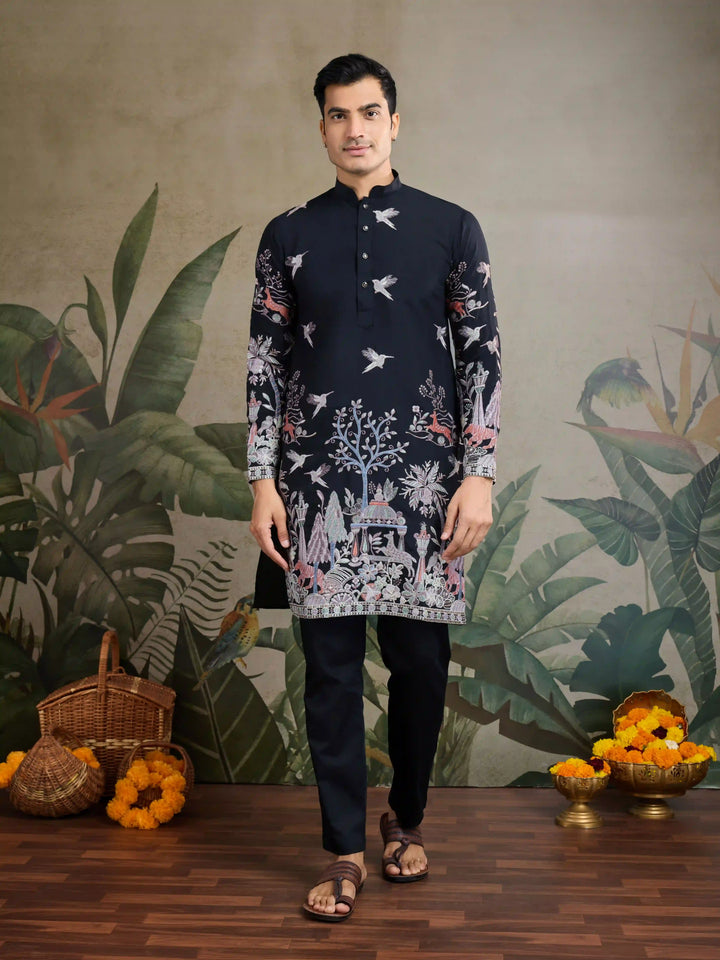 Stylish Party Wear Viscose Silk Kurta for Men with Thread Embroidery
