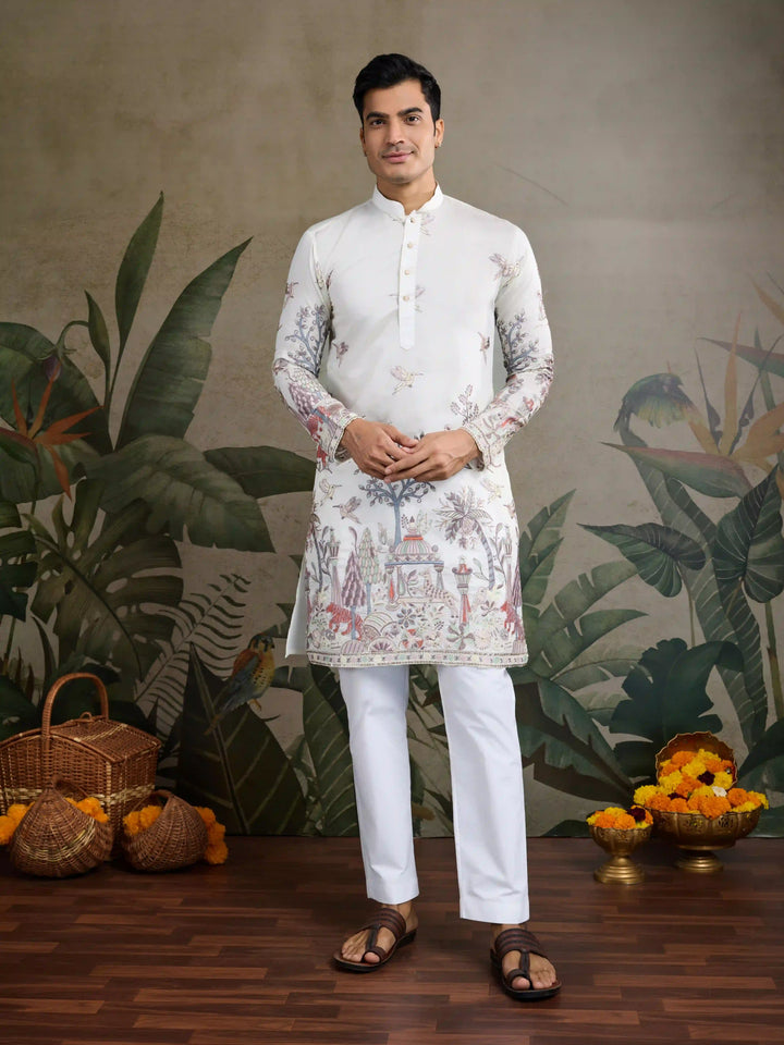 Stylish Party Wear Viscose Silk Kurta for Men with Thread Embroidery