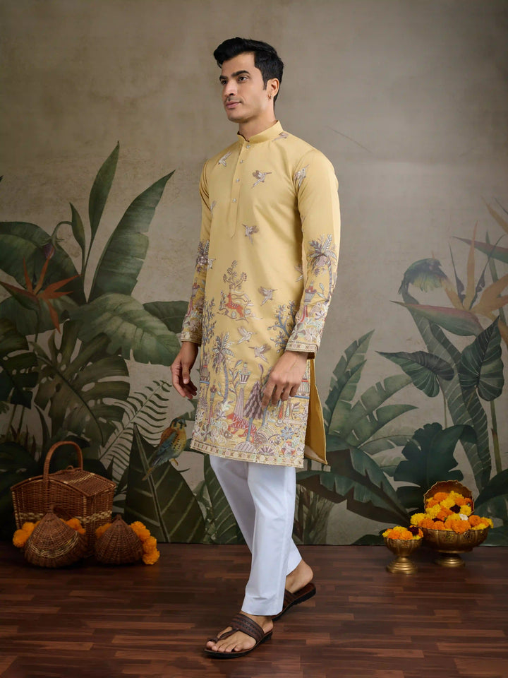 Stylish Party Wear Viscose Silk Kurta for Men with Thread Embroidery
