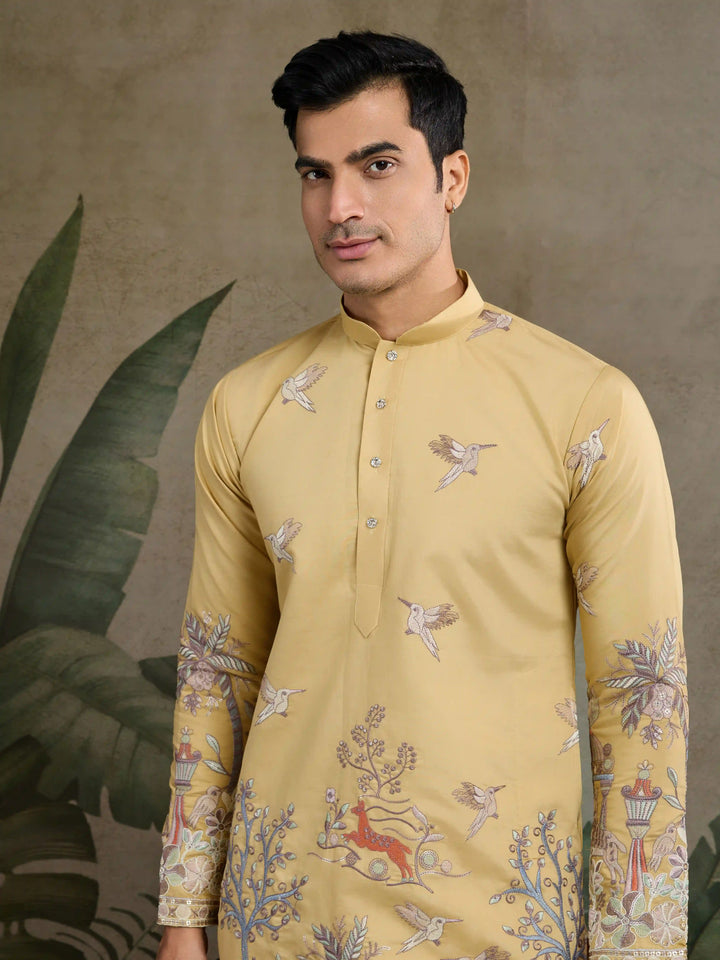 Stylish Party Wear Viscose Silk Kurta for Men with Thread Embroidery