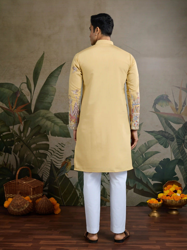 Stylish Party Wear Viscose Silk Kurta for Men with Thread Embroidery