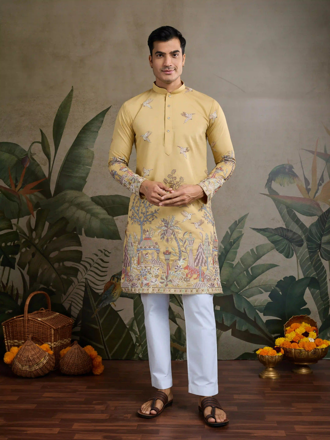 Stylish Party Wear Viscose Silk Kurta for Men with Thread Embroidery