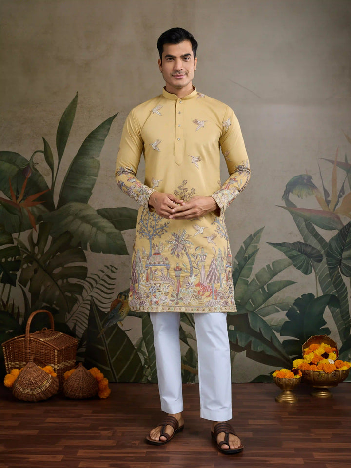 Stylish Party Wear Viscose Silk Kurta for Men with Thread Embroidery
