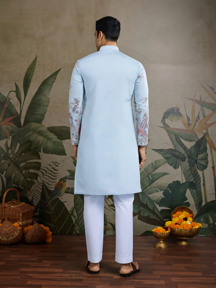 Stylish Party Wear Viscose Silk Kurta for Men with Thread Embroidery