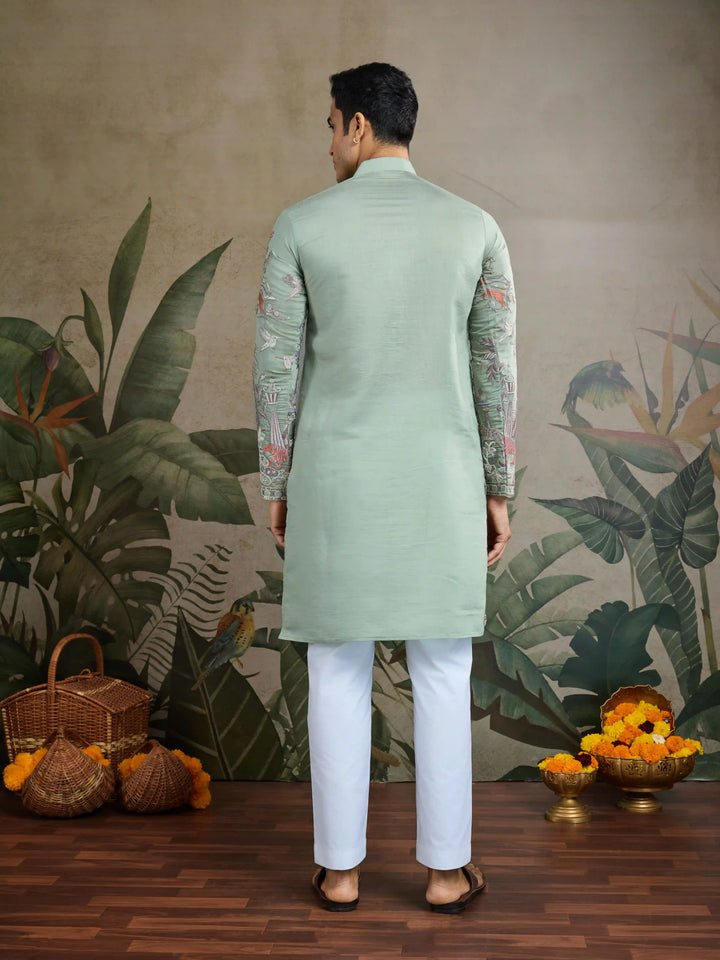 Stylish Party Wear Viscose Silk Kurta for Men with Thread Embroidery