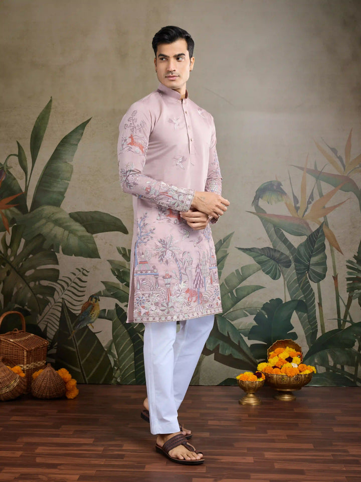 Stylish Party Wear Viscose Silk Kurta for Men with Thread Embroidery