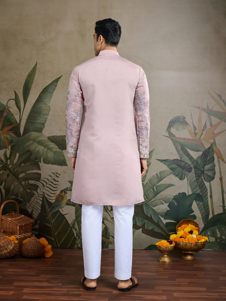 Stylish Party Wear Viscose Silk Kurta for Men with Thread Embroidery