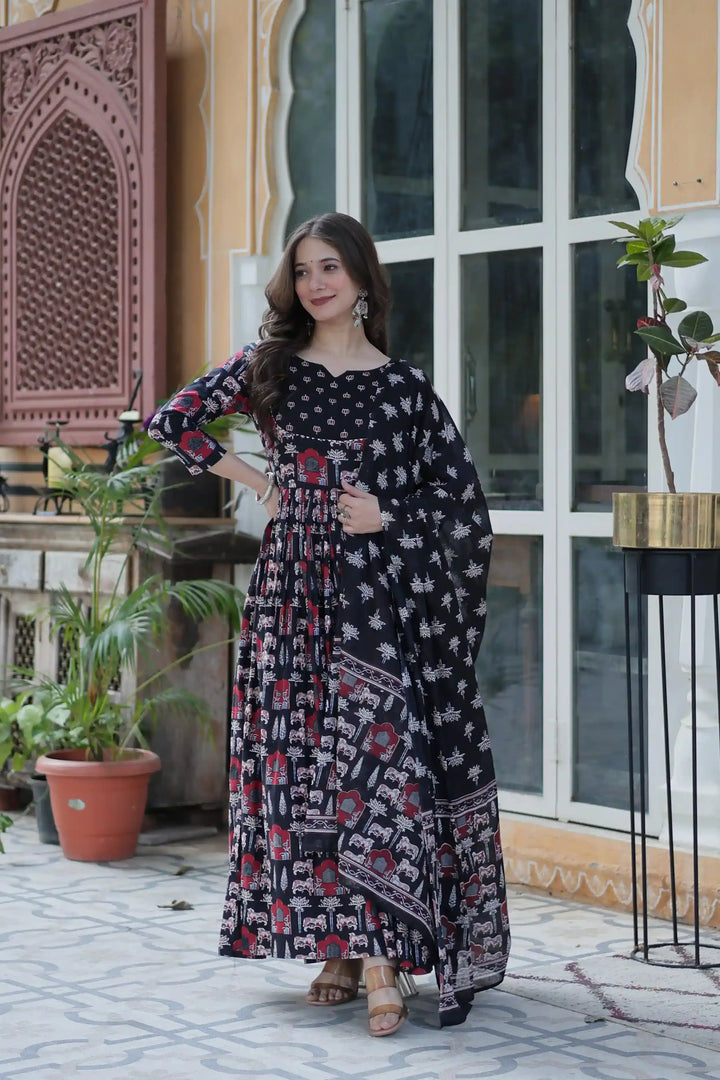 Designer Cotton Printed Salwar Kameez Set with Dupatta for Festive Wear