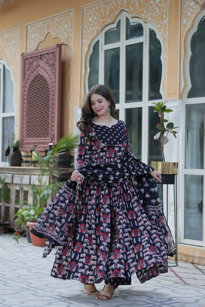 Designer Cotton Printed Salwar Kameez Set with Dupatta for Festive Wear