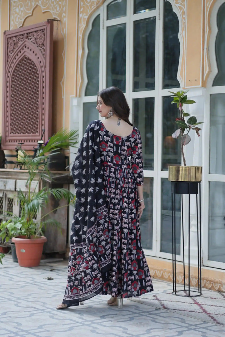 Designer Cotton Printed Salwar Kameez Set with Dupatta for Festive Wear