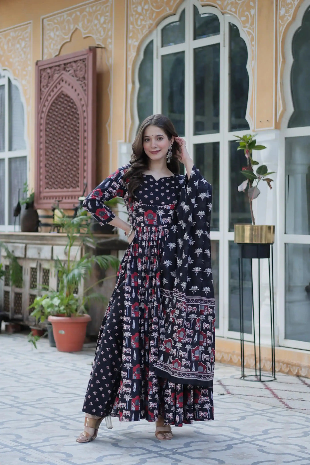 Designer Cotton Printed Salwar Kameez Set with Dupatta for Festive Wear