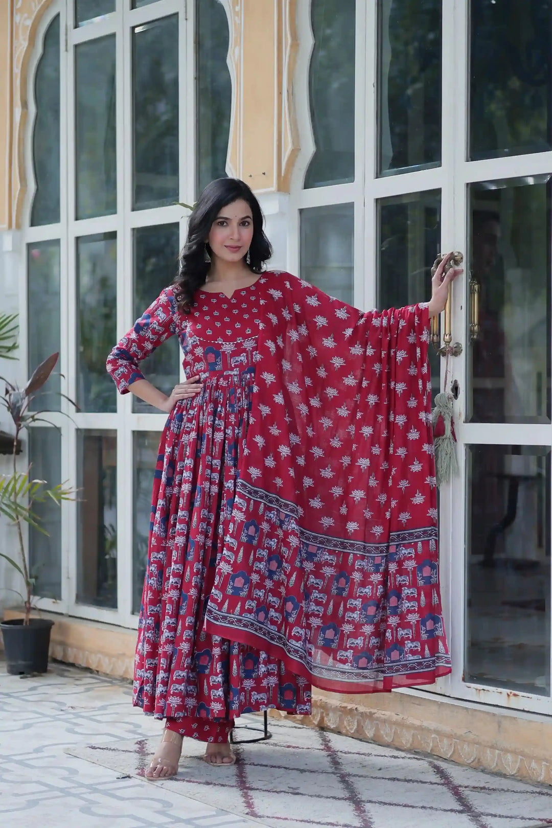 Designer Cotton Printed Salwar Kameez Set with Dupatta for Festive Wear