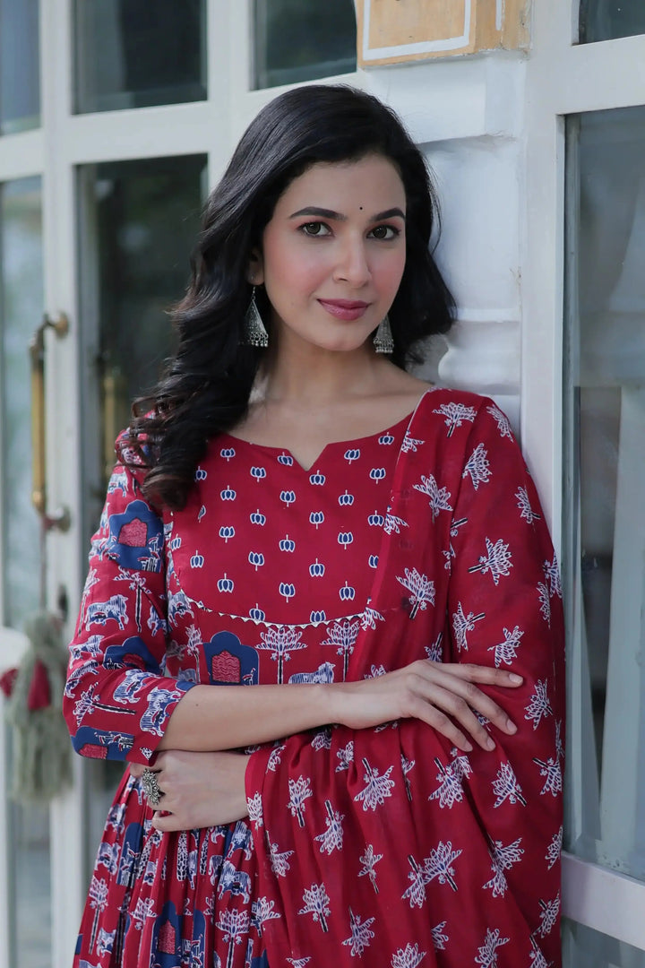 Designer Cotton Printed Salwar Kameez Set with Dupatta for Festive Wear