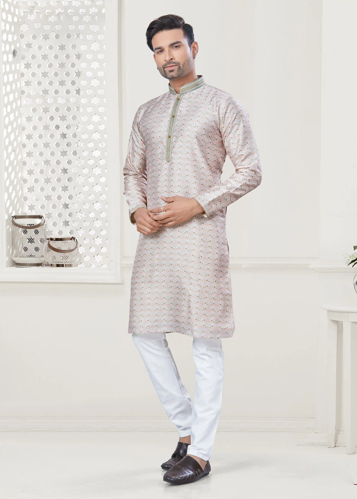 Stylish Cream Silk Designer Kurta Pajama for Men | Wedding & Festive