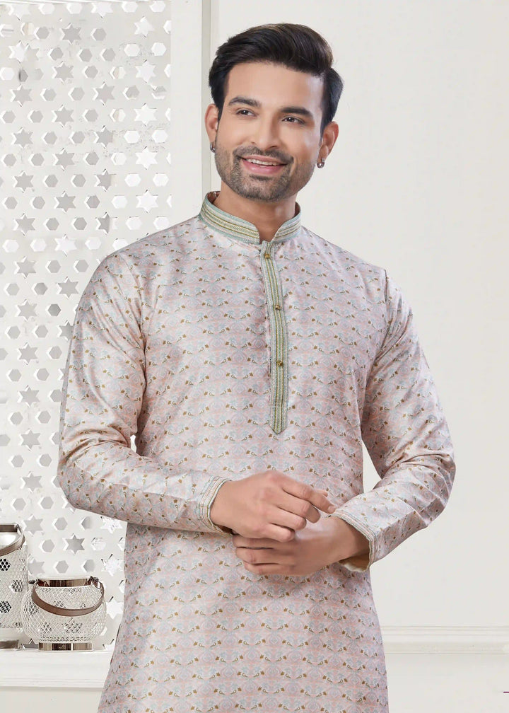 Stylish Cream Silk Designer Kurta Pajama for Men | Wedding & Festive