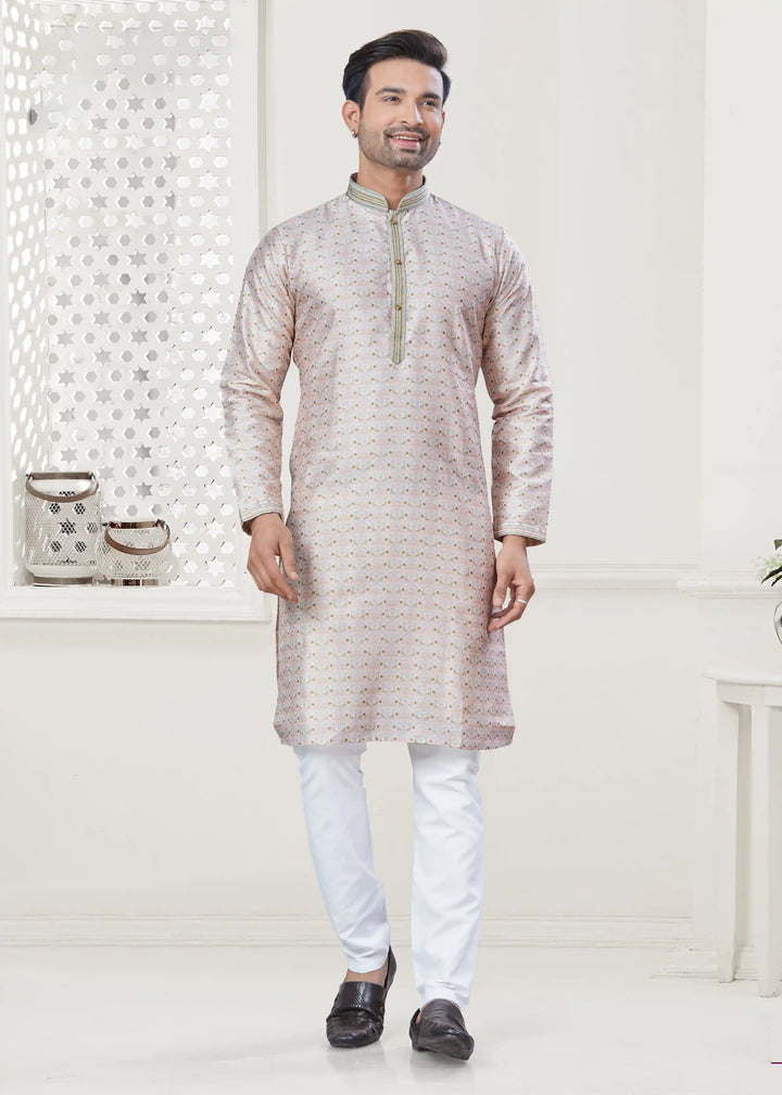 Stylish Cream Silk Designer Kurta Pajama for Men | Wedding & Festive