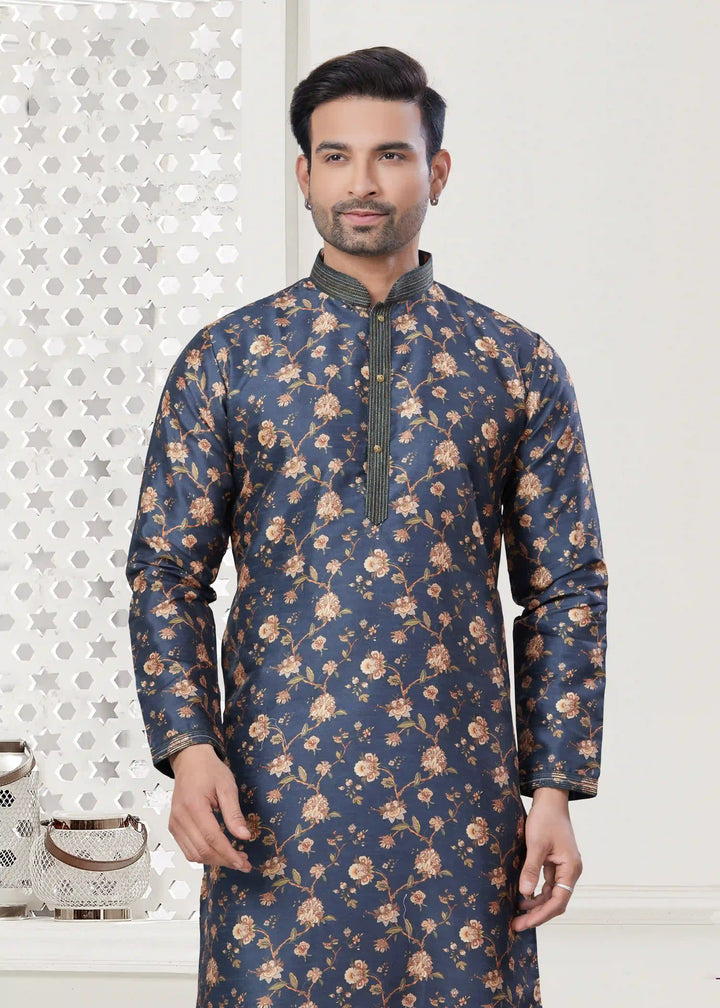 Elegant Dark Blue Designer Digital Printed Kurta Pajama for Men