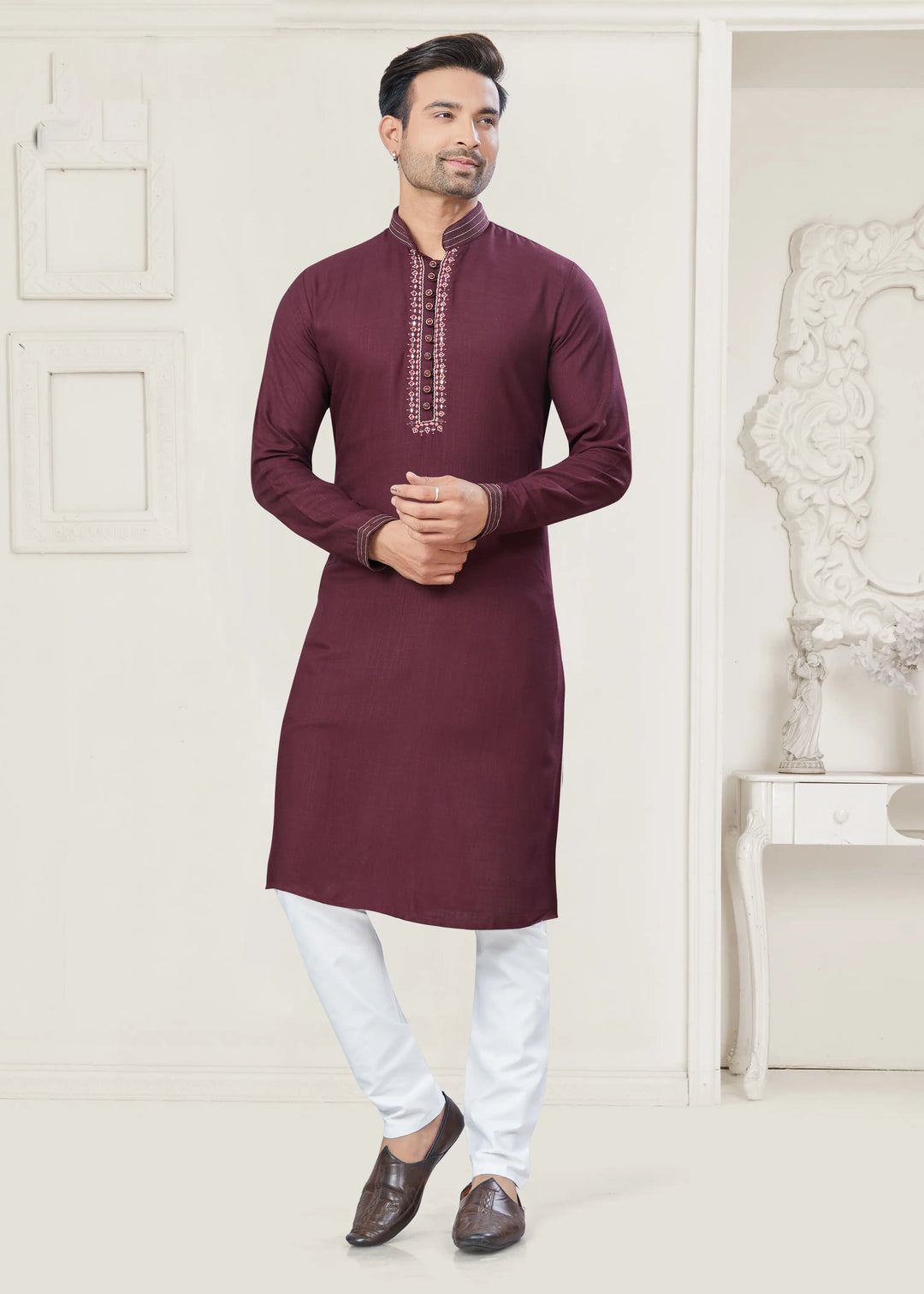 Designer Maroon Kurta Pajama Set for Wedding & Festive Wear