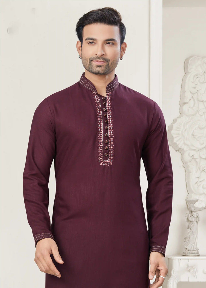 Designer Maroon Kurta Pajama Set for Wedding & Festive Wear