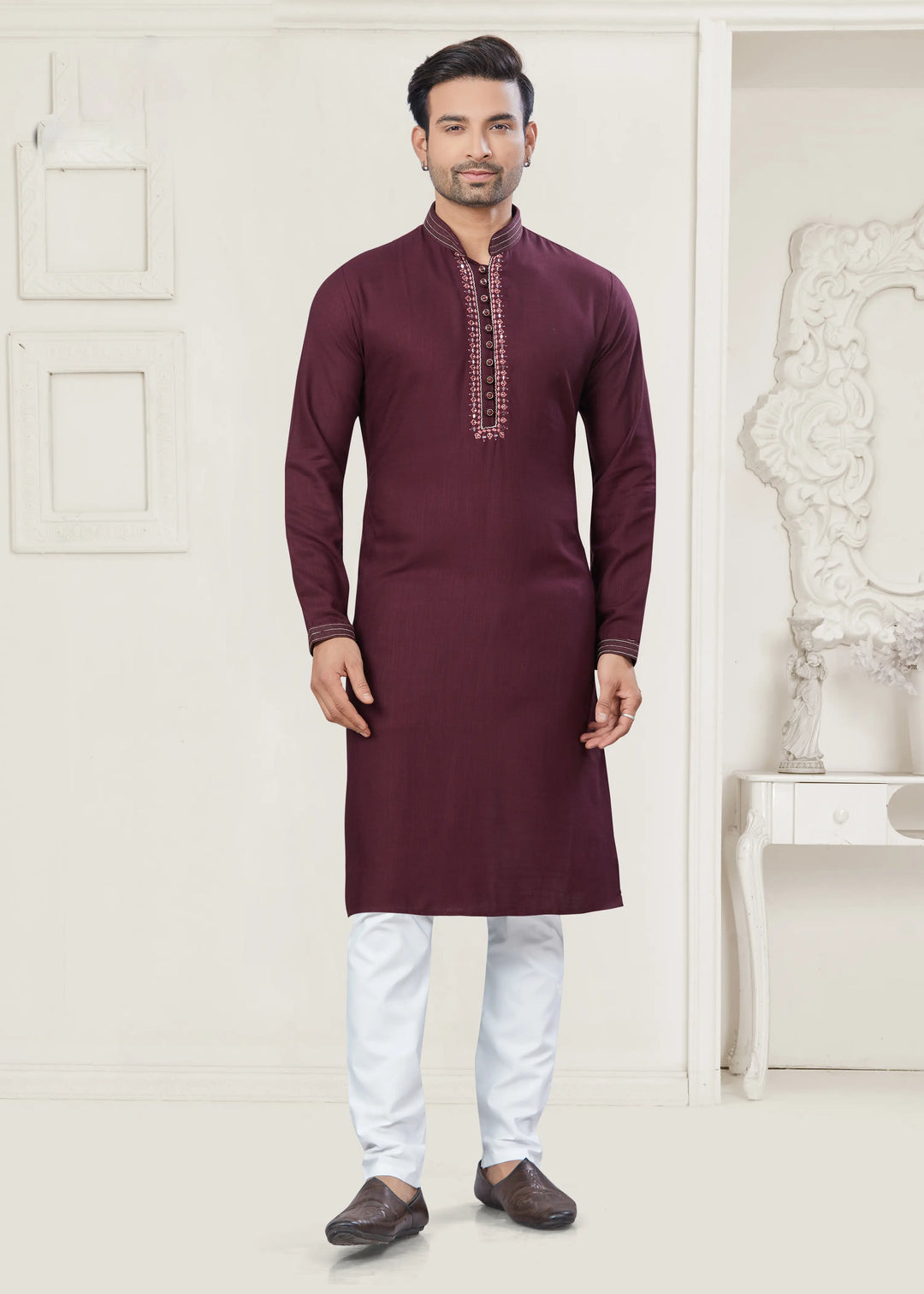 Designer Maroon Kurta Pajama Set for Wedding & Festive Wear