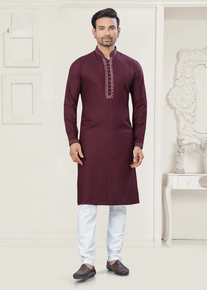 Designer Maroon Kurta Pajama Set for Wedding & Festive Wear
