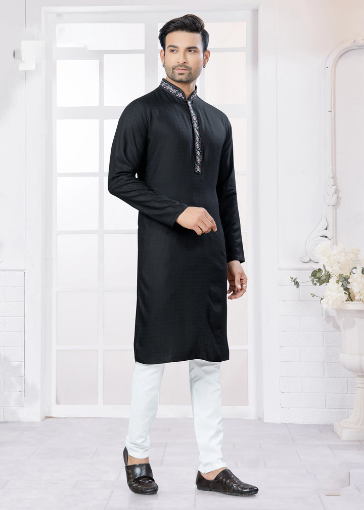 Men's Black Cotton Kurta Pajama – Embroidery Traditional Set