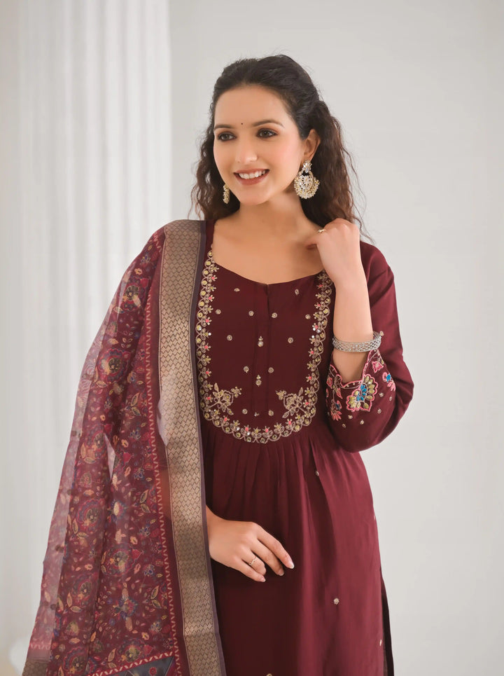 Designer Brown Embroidered Salwar Kameez Set for Women
