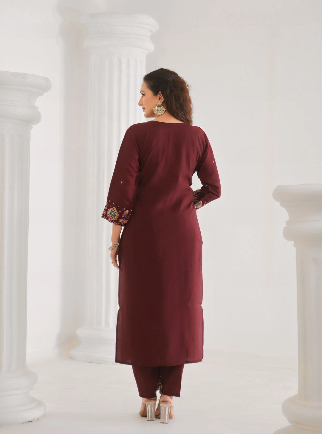 Designer Brown Embroidered Salwar Kameez Set for Women