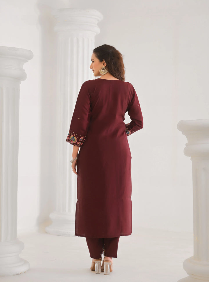 Designer Brown Embroidered Salwar Kameez Set for Women