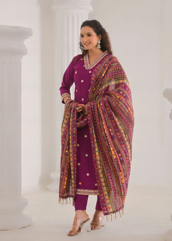 Elegant Purple Chanderi Salwar Kameez for Party & Festive Wear