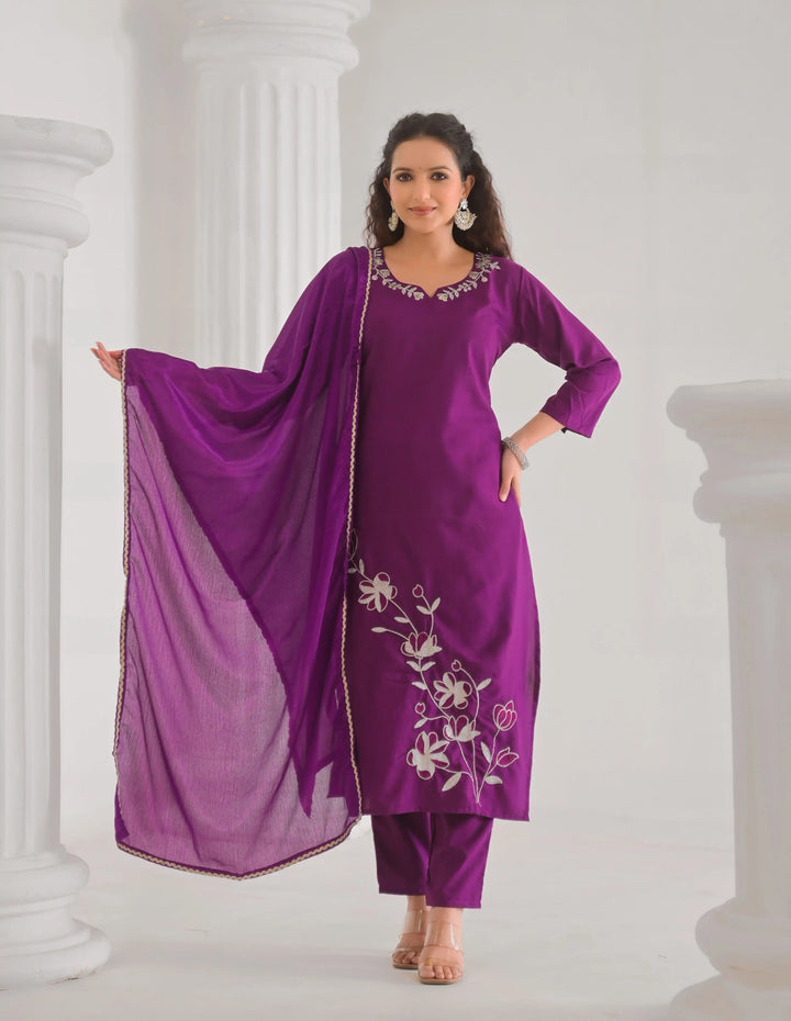 Designer Salwar Kameez Set for Women with Chinon Dupatta