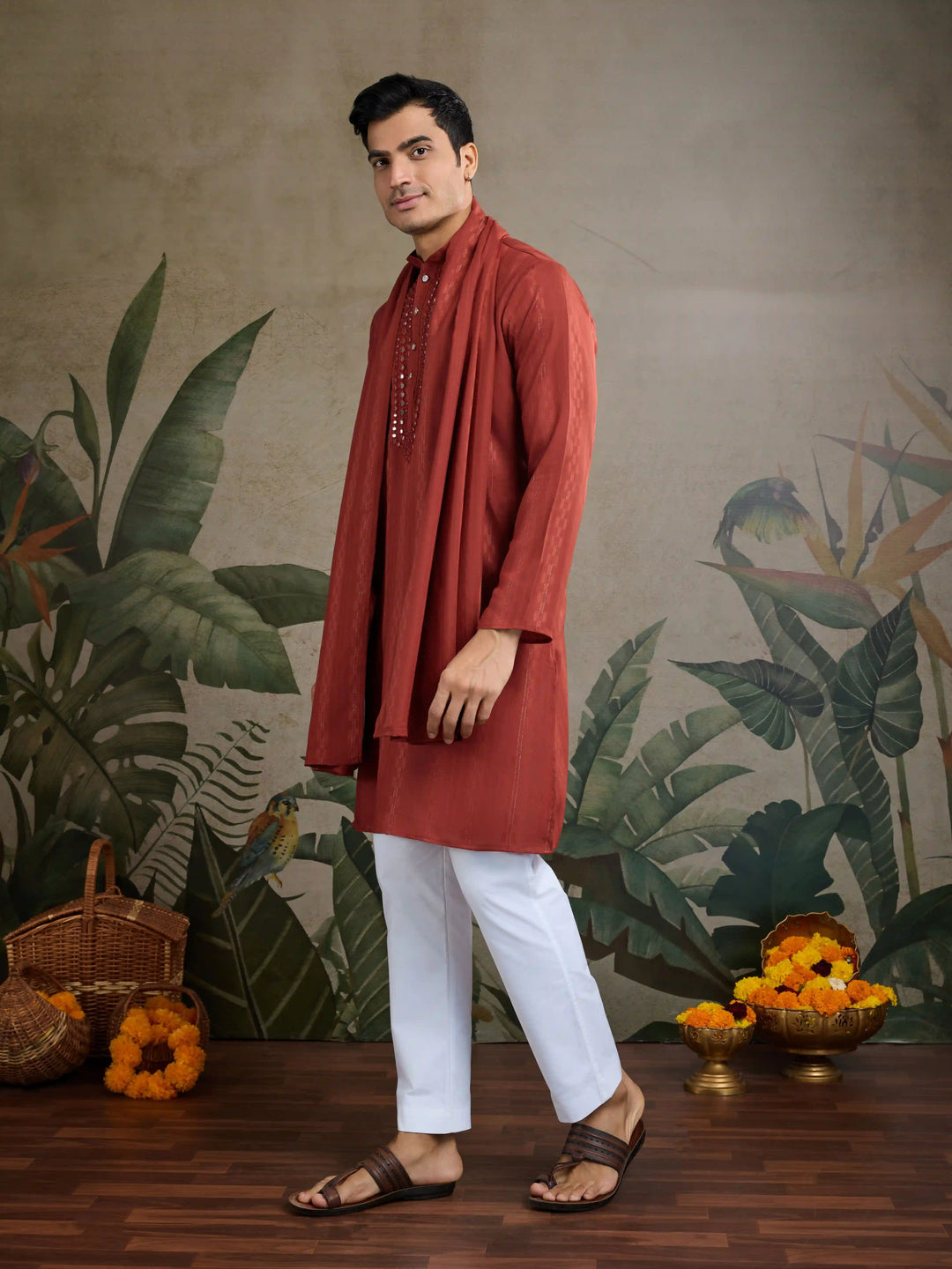 Designer Readymade Kurta with Dupatta in Mirror Embroidery For Festive Wear