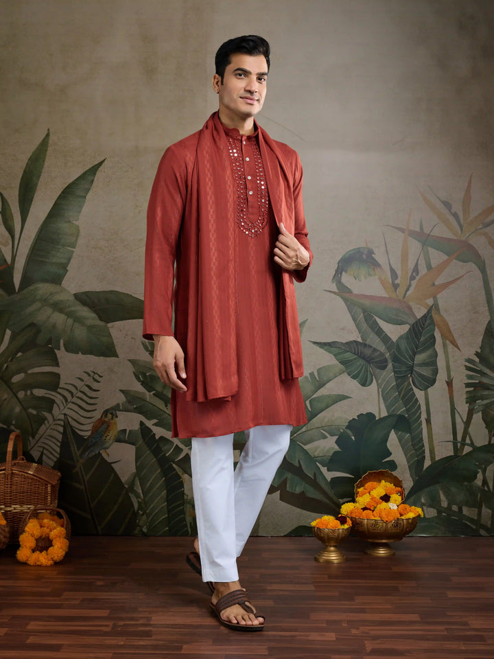 Designer Readymade Kurta with Dupatta in Mirror Embroidery For Festive Wear