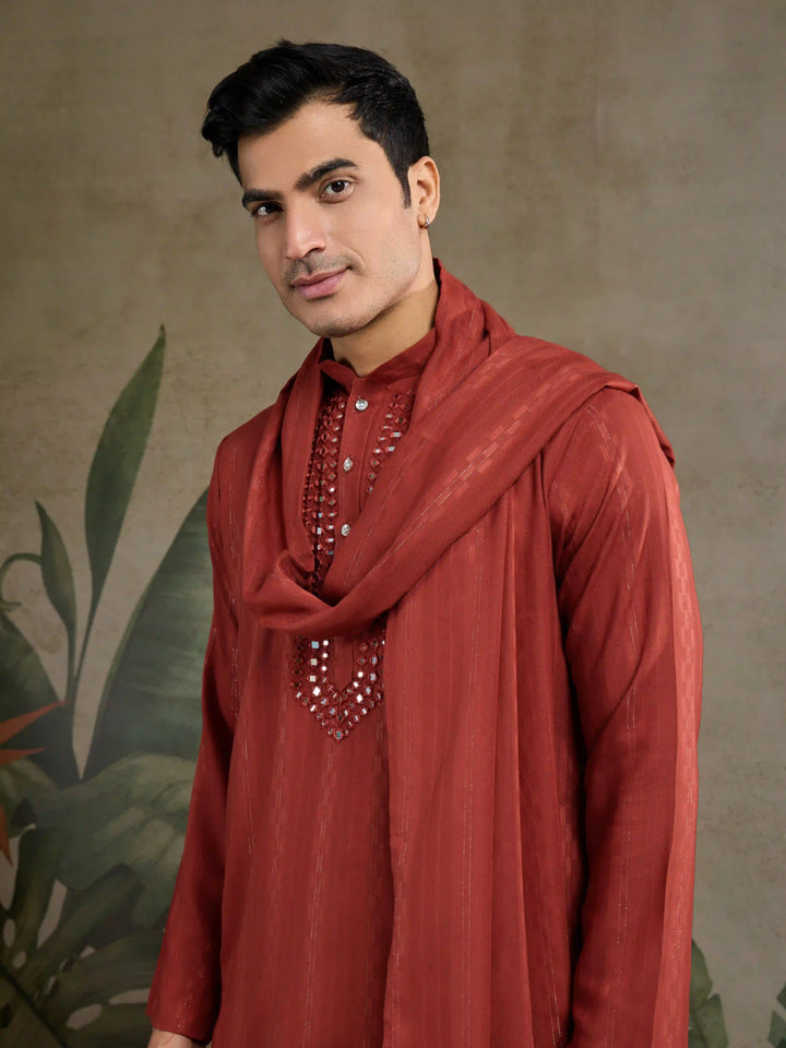 Designer Readymade Kurta with Dupatta in Mirror Embroidery For Festive Wear