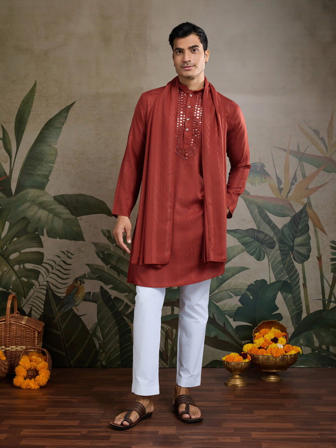 Designer Readymade Kurta with Dupatta in Mirror Embroidery For Festive Wear