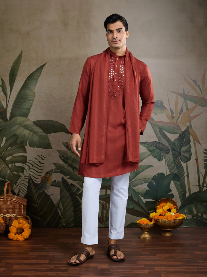 Designer Readymade Kurta with Dupatta in Mirror Embroidery For Festive Wear