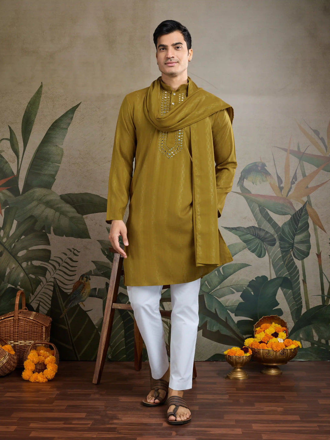 Designer Readymade Kurta with Dupatta in Mirror Embroidery For Festive Wear