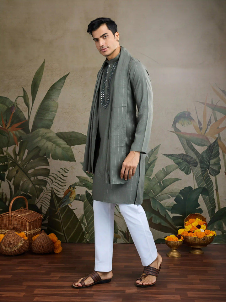 Designer Readymade Kurta with Dupatta in Mirror Embroidery For Festive Wear