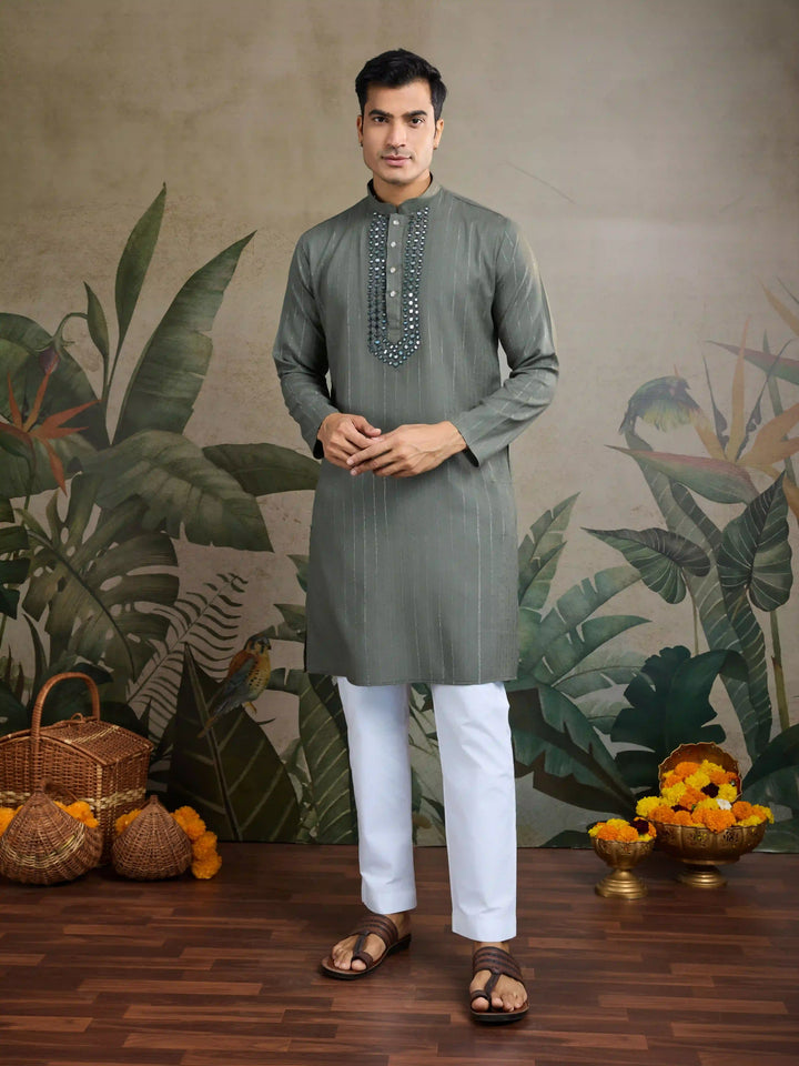 Designer Readymade Kurta with Dupatta in Mirror Embroidery For Festive Wear