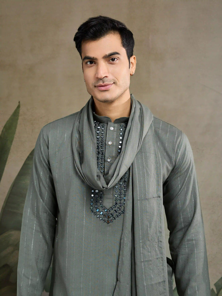 Designer Readymade Kurta with Dupatta in Mirror Embroidery For Festive Wear