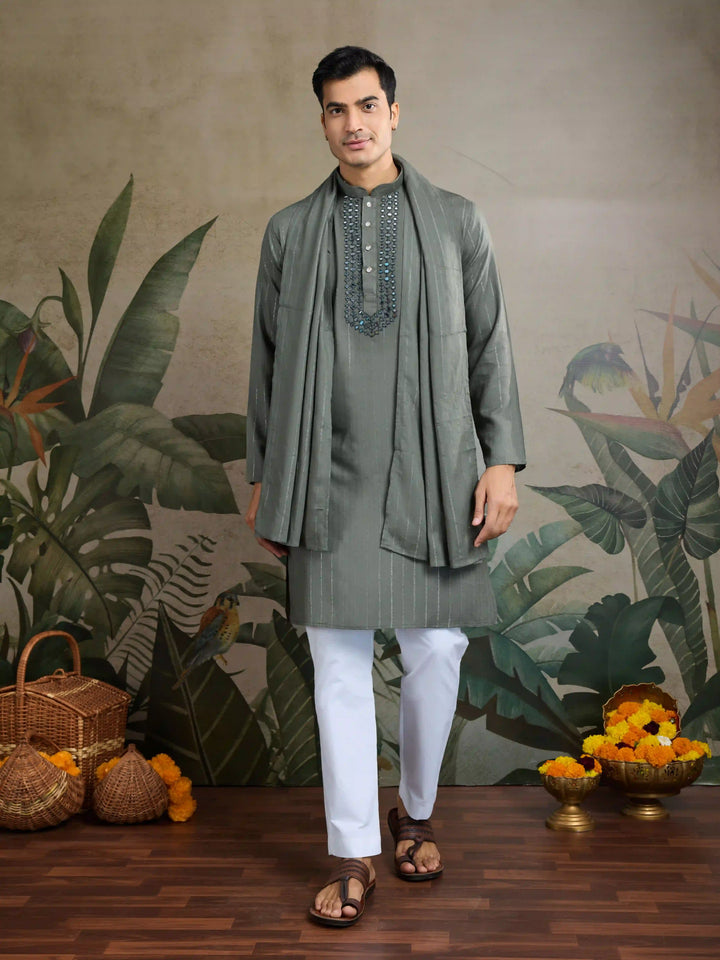 Designer Readymade Kurta with Dupatta in Mirror Embroidery For Festive Wear