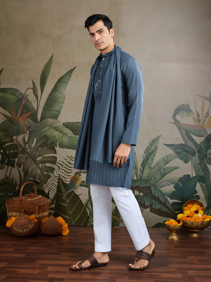 Designer Readymade Kurta with Dupatta in Mirror Embroidery For Festive Wear