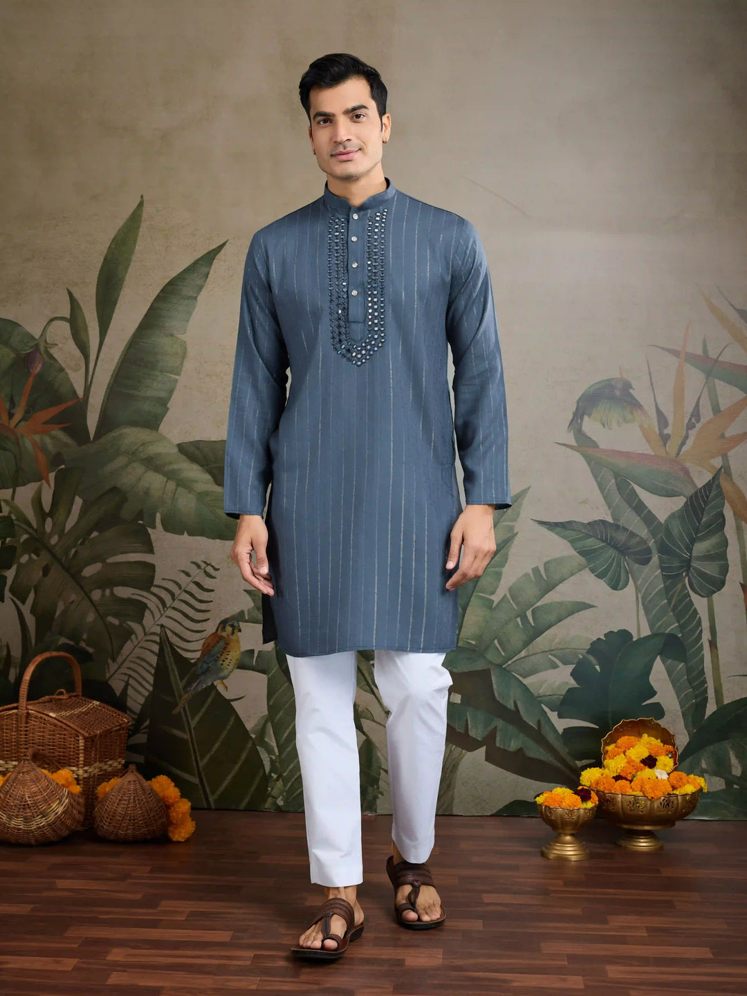 Designer Readymade Kurta with Dupatta in Mirror Embroidery For Festive Wear
